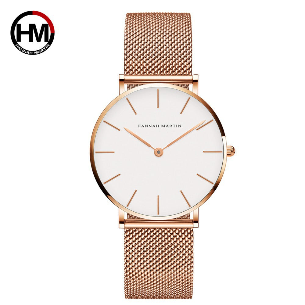 36mm Steel Chain Waterproof Watch Light Luxury Niche Nordic Minimalist Style Steel Mesh Belt Slim Ladies Watch