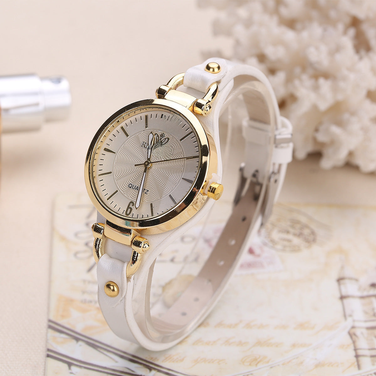 Quartz Watch Ladies Leather Fine Strap Solid Color Fashion Women&#039;s Gift Watch Women