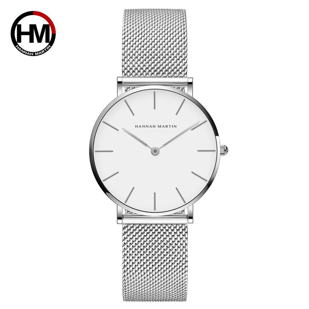 36mm Steel Chain Waterproof Watch Light Luxury Niche Nordic Minimalist Style Steel Mesh Belt Slim Ladies Watch